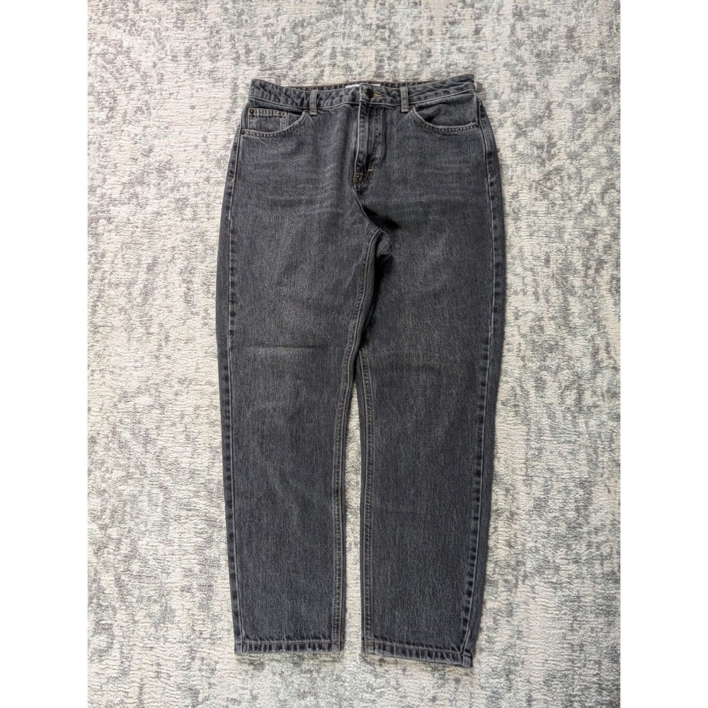 Topshop‎ Mom Jeans Black Acid VTG Wash High Rise Tapered Denim Women's 32W 30L